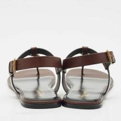 Pre Owned Saint Laurent Brown Leather Cassandre Thong Sandals Size 45