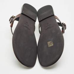 Pre Owned Saint Laurent Brown Leather Cassandre Thong Sandals Size 45
