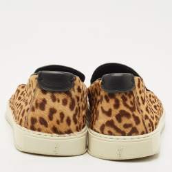 Saint Laurent Brown/Black Calf Hair and Leather Slip On Sneakers Size 44