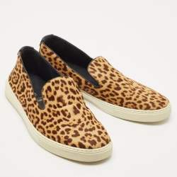 Saint Laurent Brown/Black Calf Hair and Leather Slip On Sneakers Size 44