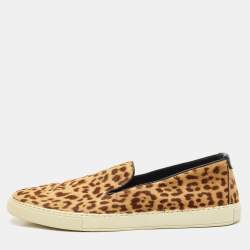 Saint Laurent Brown/Black Calf Hair and Leather Slip On Sneakers Size 44