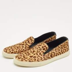 Saint Laurent Brown/Black Calf Hair and Leather Slip On Sneakers Size 44