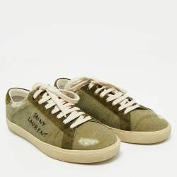 Saint Laurent Green Suede and Canvas Lace Up Sneakers Size 40