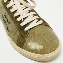 Saint Laurent Green Suede and Canvas Lace Up Sneakers Size 40