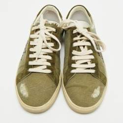Saint Laurent Green Suede and Canvas Lace Up Sneakers Size 40