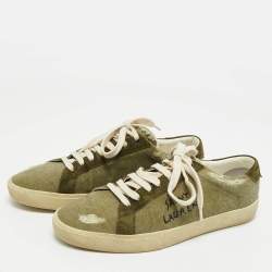 Saint Laurent Green Suede and Canvas Lace Up Sneakers Size 40