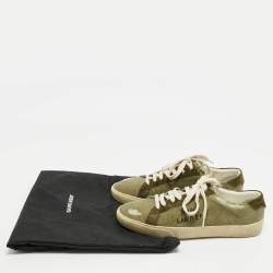 Saint Laurent Green Suede and Canvas Lace Up Sneakers Size 40