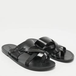 Pre Owned Saint Laurent Black Leather Culver Flat Slides Size 41