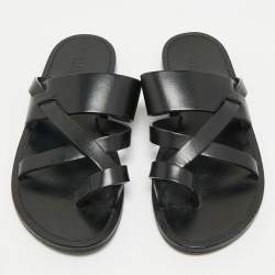 Pre Owned Saint Laurent Black Leather Culver Flat Slides Size 41
