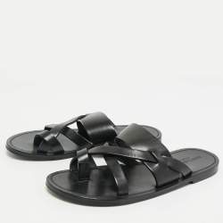 Pre Owned Saint Laurent Black Leather Culver Flat Slides Size 41