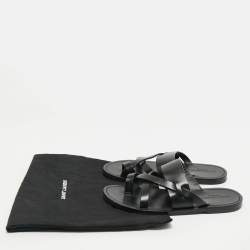 Pre Owned Saint Laurent Black Leather Culver Flat Slides Size 41