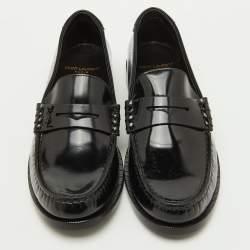 Pre Owned Saint Laurent Black Brushed Leather Le Penny Loafers Size 40