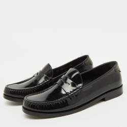 Pre Owned Saint Laurent Black Brushed Leather Le Penny Loafers Size 40