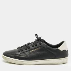 Pre Owned Saint Laurent Black/White Leather Court Classic Lace Up Sneakers Size 43