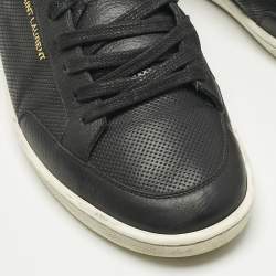 Pre Owned Saint Laurent Black/White Leather Court Classic Lace Up Sneakers Size 43
