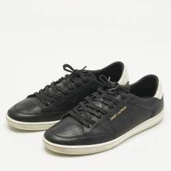 Pre Owned Saint Laurent Black/White Leather Court Classic Lace Up Sneakers Size 43