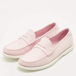 Pre Owned Saint Laurent Pink Leather Penny Loafers Size 42