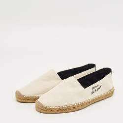 Pre Owned Saint Laurent Cream Canvas Logo Embroidered Espadrille Flats Size 42