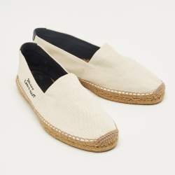 Pre Owned Saint Laurent Cream Canvas Logo Embroidered Espadrille Flats Size 42