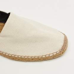 Pre Owned Saint Laurent Cream Canvas Logo Embroidered Espadrille Flats Size 42