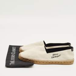 Pre Owned Saint Laurent Cream Canvas Logo Embroidered Espadrille Flats Size 42