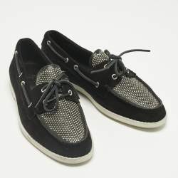 Pre Owned Saint Laurent Black Leather and Suede Studded Deck Loafers Size 43