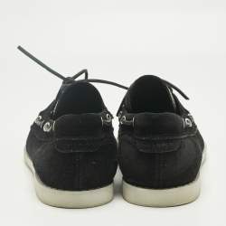 Pre Owned Saint Laurent Black Leather and Suede Studded Deck Loafers Size 43