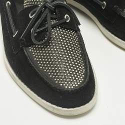 Pre Owned Saint Laurent Black Leather and Suede Studded Deck Loafers Size 43