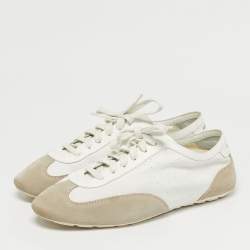 Pre Owned Saint Laurent White Leather and Suede Lou Lace Up Sneakers Size 43