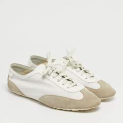 Pre Owned Saint Laurent White Leather and Suede Lou Lace Up Sneakers Size 43