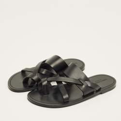 Pre Owned Saint Laurent Black Leather Culver Flat Slide Size 41.5