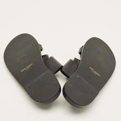 Pre Owned Saint Laurent Black Leather Culver Flat Slide Size 41.5