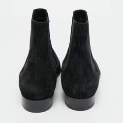 Pre Owned Saint Laurent Navy Blue Suede Wyatt Chelsea Boots Size 42