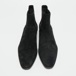 Pre Owned Saint Laurent Navy Blue Suede Wyatt Chelsea Boots Size 42