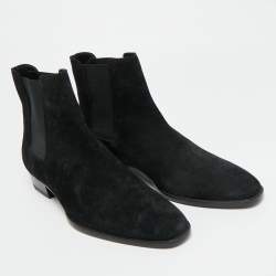 Pre Owned Saint Laurent Navy Blue Suede Wyatt Chelsea Boots Size 42