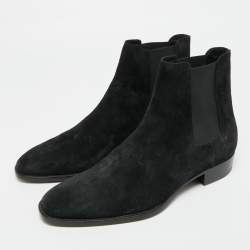 Pre Owned Saint Laurent Navy Blue Suede Wyatt Chelsea Boots Size 42