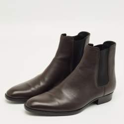 Pre Owned Saint Laurent Brown Leather Wyatt Chelsea Boots Size 42