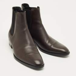 Pre Owned Saint Laurent Brown Leather Wyatt Chelsea Boots Size 42