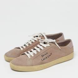 Pre Owned حذاء رياضي سان لوران باريس منخفض من أعلى كورت كلاسيك بارز وردي مغبر جلد ومخمل مقاس 46