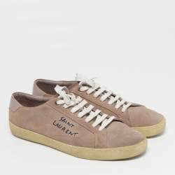 Pre Owned حذاء رياضي سان لوران باريس منخفض من أعلى كورت كلاسيك بارز وردي مغبر جلد ومخمل مقاس 46