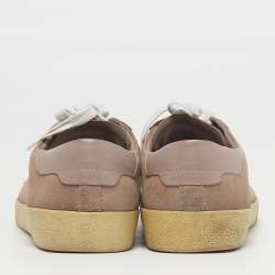 Pre Owned حذاء رياضي سان لوران باريس منخفض من أعلى كورت كلاسيك بارز وردي مغبر جلد ومخمل مقاس 46