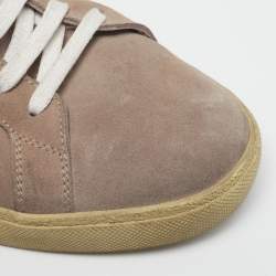 Pre Owned حذاء رياضي سان لوران باريس منخفض من أعلى كورت كلاسيك بارز وردي مغبر جلد ومخمل مقاس 46