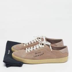 Pre Owned حذاء رياضي سان لوران باريس منخفض من أعلى كورت كلاسيك بارز وردي مغبر جلد ومخمل مقاس 46