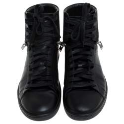 Pre Owned حذاء رياضي سان لوران باريس بحافة مرتفعة جلد أسود مقاس 41.5