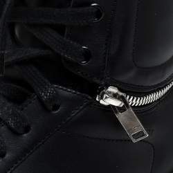 Pre Owned حذاء رياضي سان لوران باريس بحافة مرتفعة جلد أسود مقاس 41.5