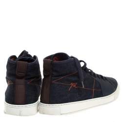 Pre Owned Saint Laurent Paris Blue Denim And Leather Malibu High Top Sneakers Size 42.5