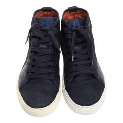 Pre Owned Saint Laurent Paris Blue Denim And Leather Malibu High Top Sneakers Size 42.5