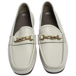 Saint Laurent Paris Off-white Leather Hook Detail Loafers Size 41
