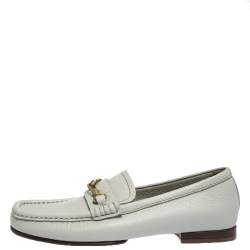 Saint Laurent Paris Off-white Leather Hook Detail Loafers Size 41