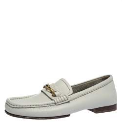 Saint Laurent Paris Off-white Leather Hook Detail Loafers Size 41